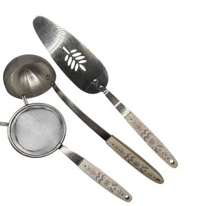 VTG Flint Arrowhead Harvest‎ Wheat Kitchen Utensil Set Ladle Strainer Spatula